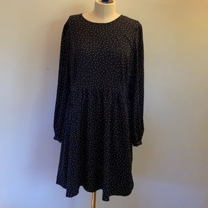 Popsugar Black Babydoll Dress White Polka Dots Long Sleeves Size L